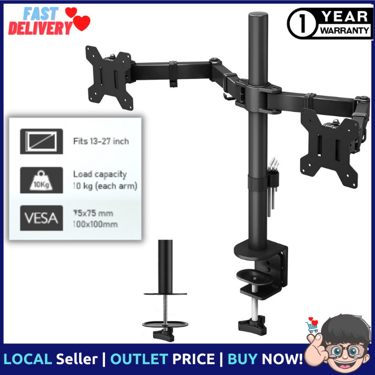 Dual Monitor Mount Double Monitor Desk Stand Two Heavy Duty Full Motion  Adjustable Arms Fit Computer Screens 17 19 20 21 22 24 27 Inch VESA 75  100 C-Clamp, Computers  Tech, Parts  Accessories, Monitor Screens on  Carousell