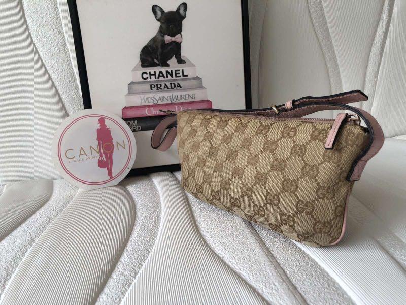 Gucci Monogram Boat Pochette Pink Trims., Luxury, Bags & Wallets on  Carousell