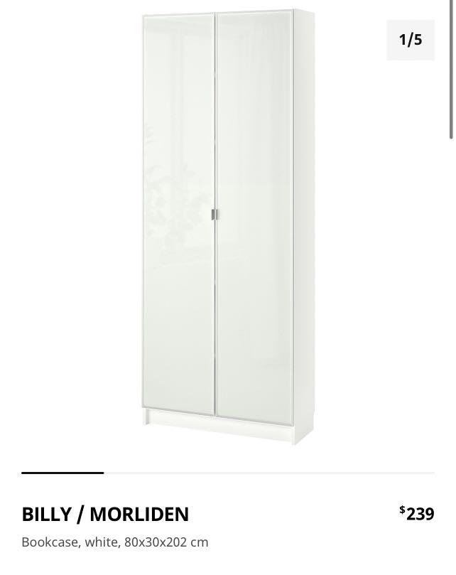 Ikea Billy Bookcase Bookshelf Shelf with 2 Glass Morliden Doors