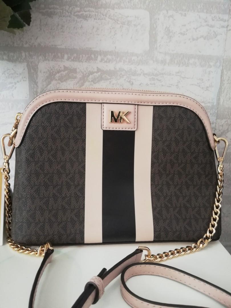Michael kors large logo stripe dome hotsell crossbody bag