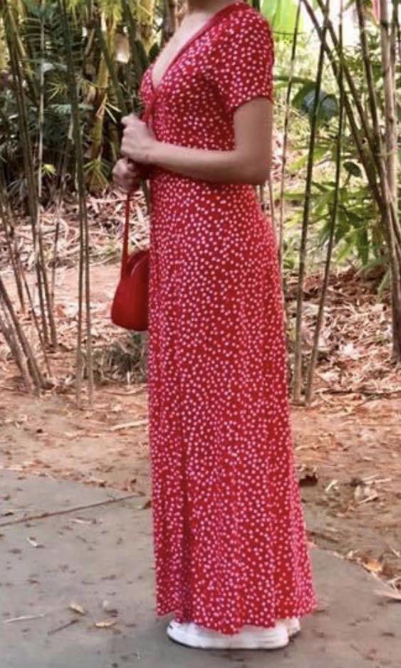 Miss Selfridge red polka dot maxi dress