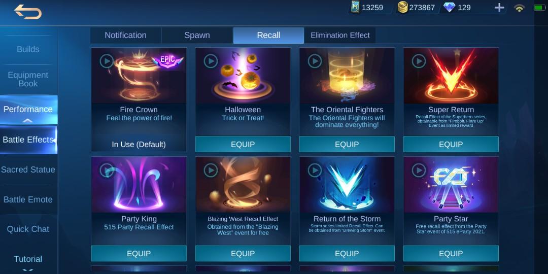 Mobile Legend Account Full KOF Vol 1, Recall api tas tas (HARGA BOLEH