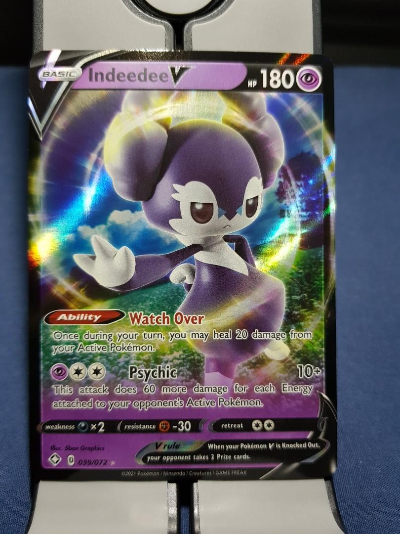 Pokemon card TCG - Indeedee V (Category: Raw Singles) located in Quezon City. Submitted by beegrc (Listing ID 1091829441, Image 1). Description: Condition: NM - M Price: 100php Meet-up: Robinsons Easymart e.rod QC. Shipping: Lalamove/grab (care of buyer). (NO LBC) MOP: Gcash/Bpi (PAYMENT FIRST!).