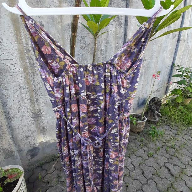 Purple Flower Long Dress, Fesyen Wanita 