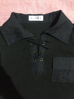 Ribbed Tshirt Black/ Kaos Berkerah