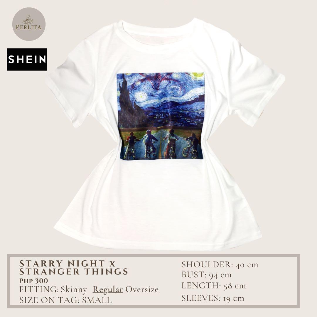 SHEIN Starry Night x Stranger Things White Tee Women s Fashion