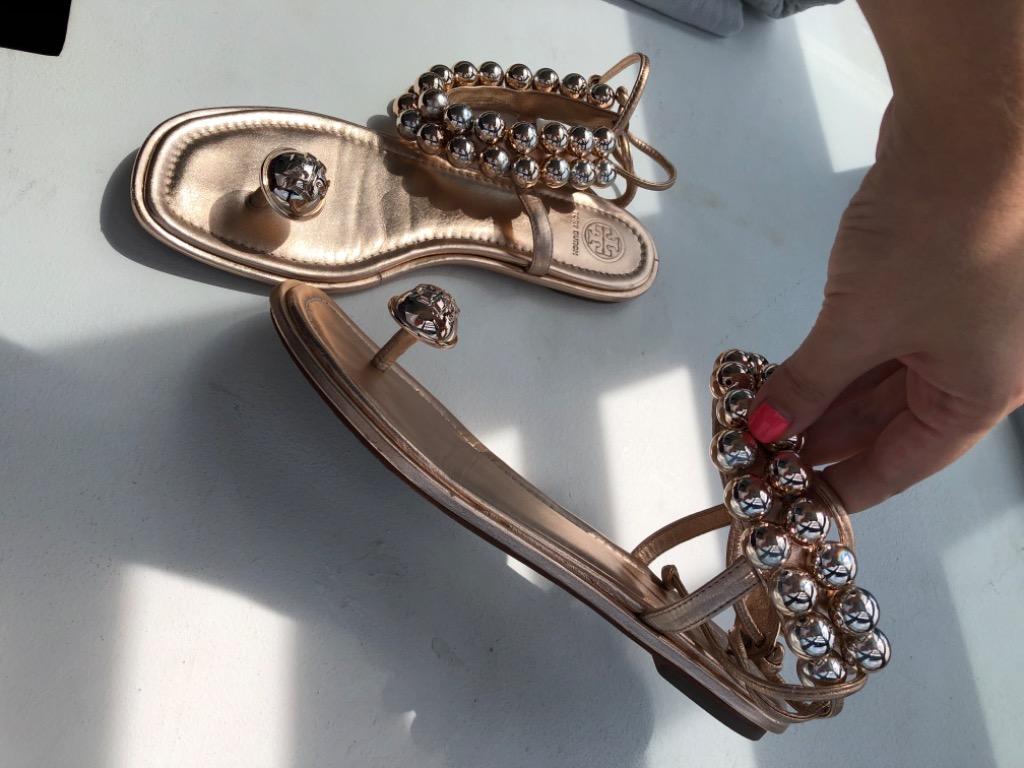 Tory burch rose gold flip flops new arrivals