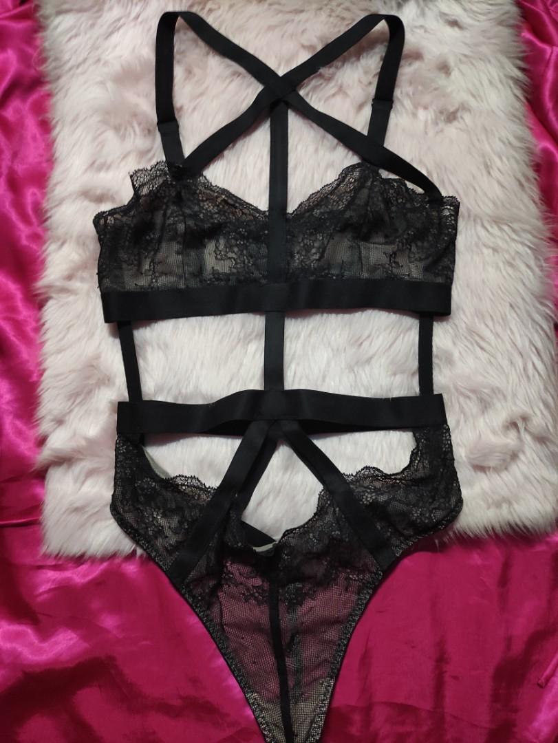 Victoria's Secret strappy 36C BRA SET+M panty+TEDDY one-piece