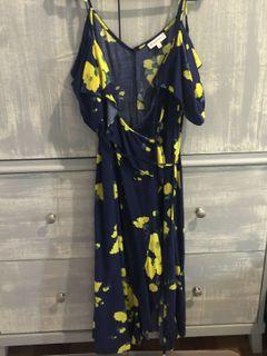 Warehouse blue and yellow floral wrap dress