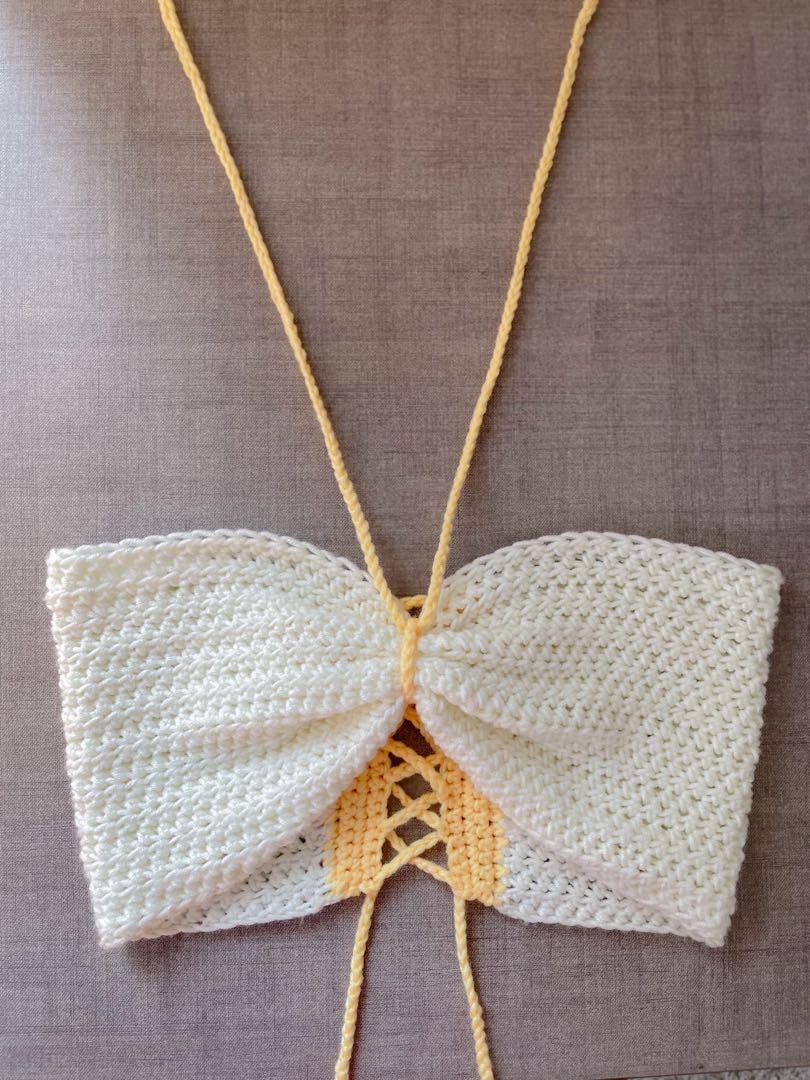 white crochet handmade bralette with adjustable back strings
