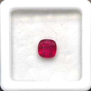 1.35ct. 6 x 6mm. Lab Created. Cushion. Ruby. With inclusions.