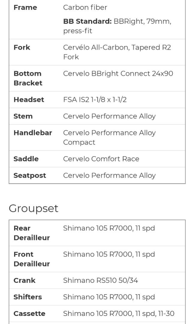 Cervelo r2 size best sale chart