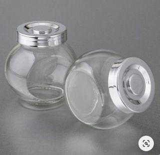 3 Pcs 50 ml Mini Round Slanted Clear Glass Spice Jar Silver Cap Lid Herb Arts Craft Supplies Wedding Favors Souvenirs