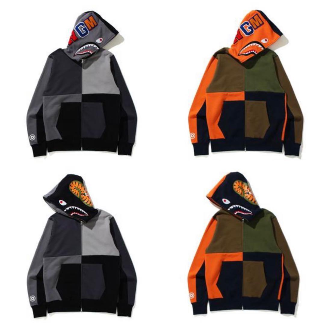 patchwork shark full zip hoodie 