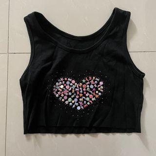 Black Y2K Beaded Crop Top