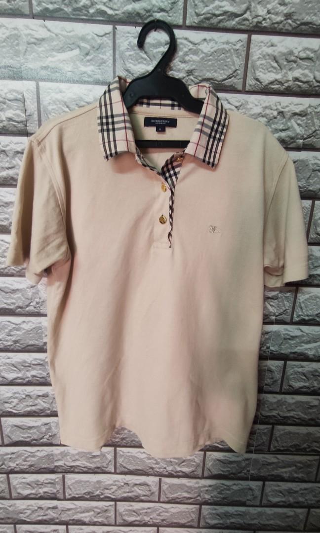 BURBERRY Vintage Cream Polo T-shirt / Nova Check Collar