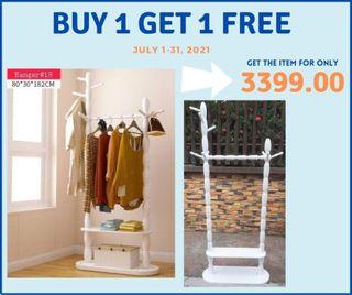 BUY 1 GET 1 for FREE!! Wooden Hanger Stand, Dress Hanger Rack (White Color)