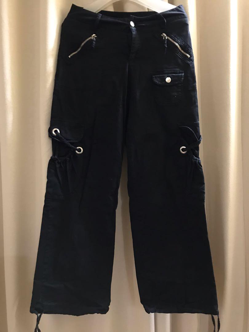 Cargo Pants Hitam Black Wanita Wide Leg 