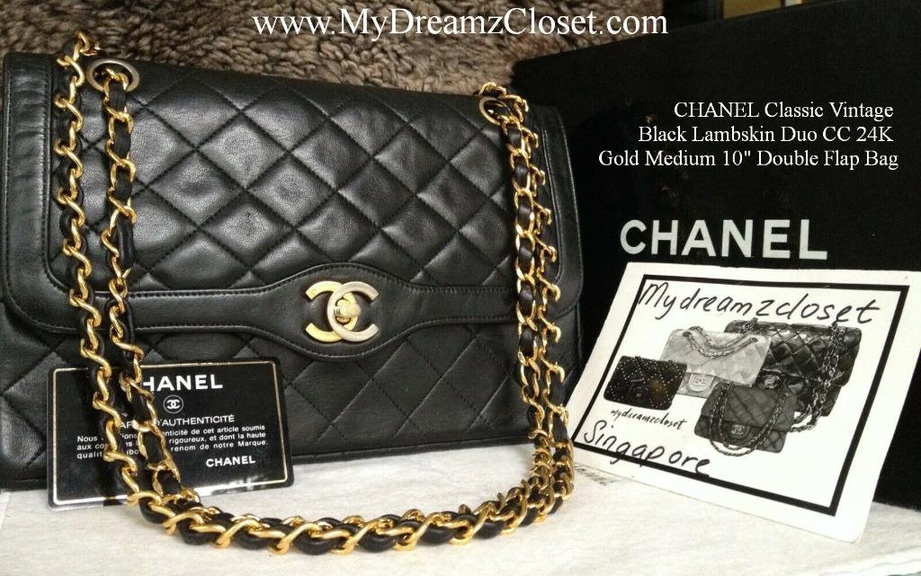 CHANEL Classic Vintage Black Lambskin Duo CC 24K Gold Medium 10