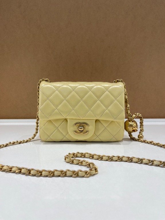 Chanel Pearl Crush Quilted Mini Square Pastel Yellow Lambskin, Luxury, Bags  & Wallets on Carousell