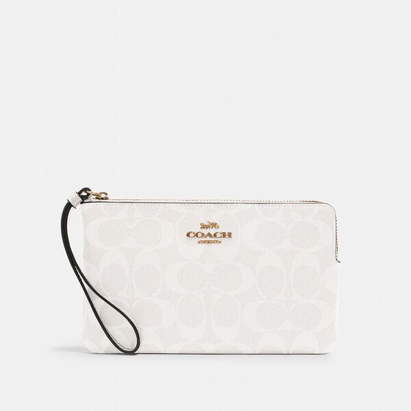 Coach Large Corner Zip Wristlet In Signature Glacier White, Luxury, Bags &  Wallets on Carousell