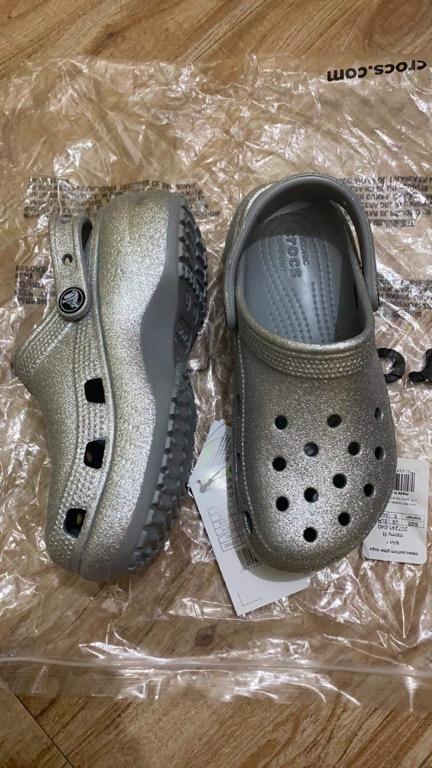 silver platform crocs