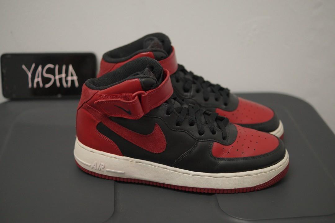 Custom Nike Air Force 1 Mid Bred colourway., Men's Fashion