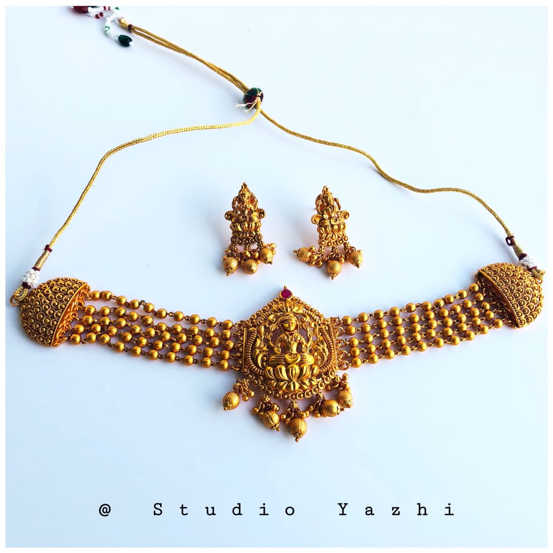 Gold plated choker necklace with earrings set Traditional necklace