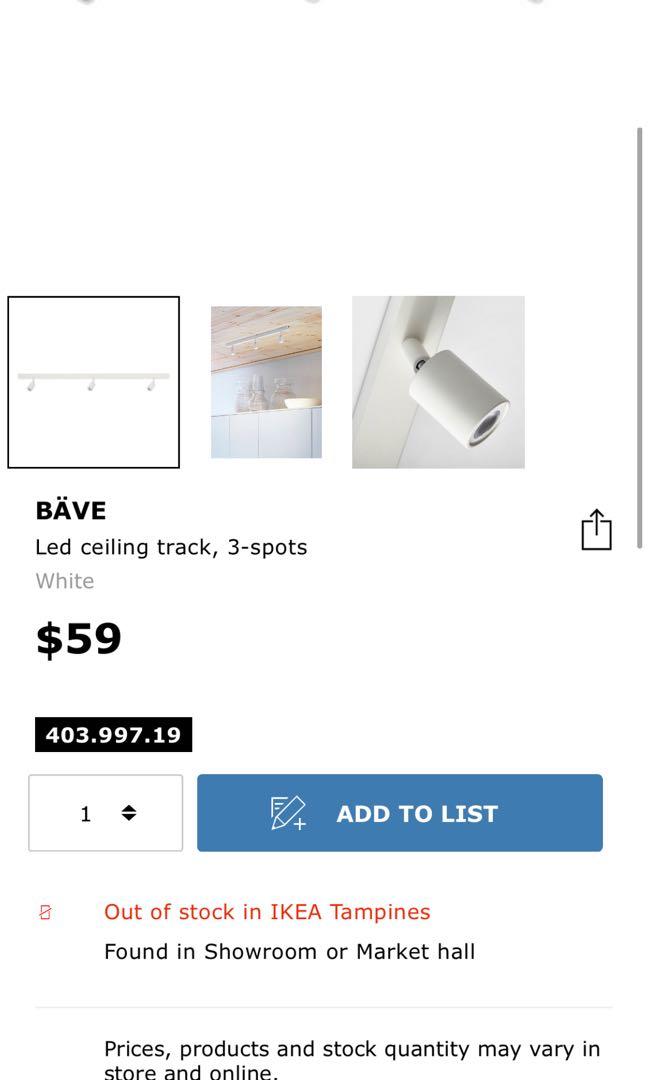IKEA LED ceiling track, 3-spots, white BÄVE, Everything Else on Carousell