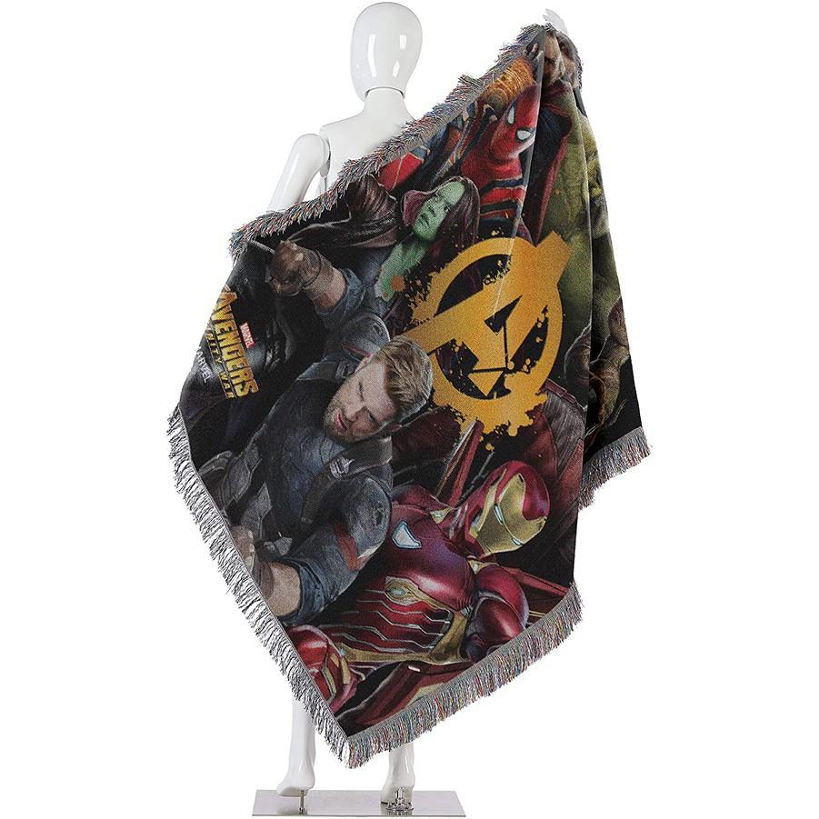 Marvel Avengers Infinity War Poster Woven Sofa Blanket Superhero (Category: Cushions & Throws) located in Marikina City. Submitted by orangeshack (Listing ID 1097620656, Image 2). Description: Features Avengers characters including Iron Man, Capt. America, Hulk, Spiderman, Guardians of the Galaxy and more! - Detailed, woven throw blanket; Decorative fringes around all edges - Measures 48"W x 60"L - Fabric: 100% Polyester - Product Care: Machine W
