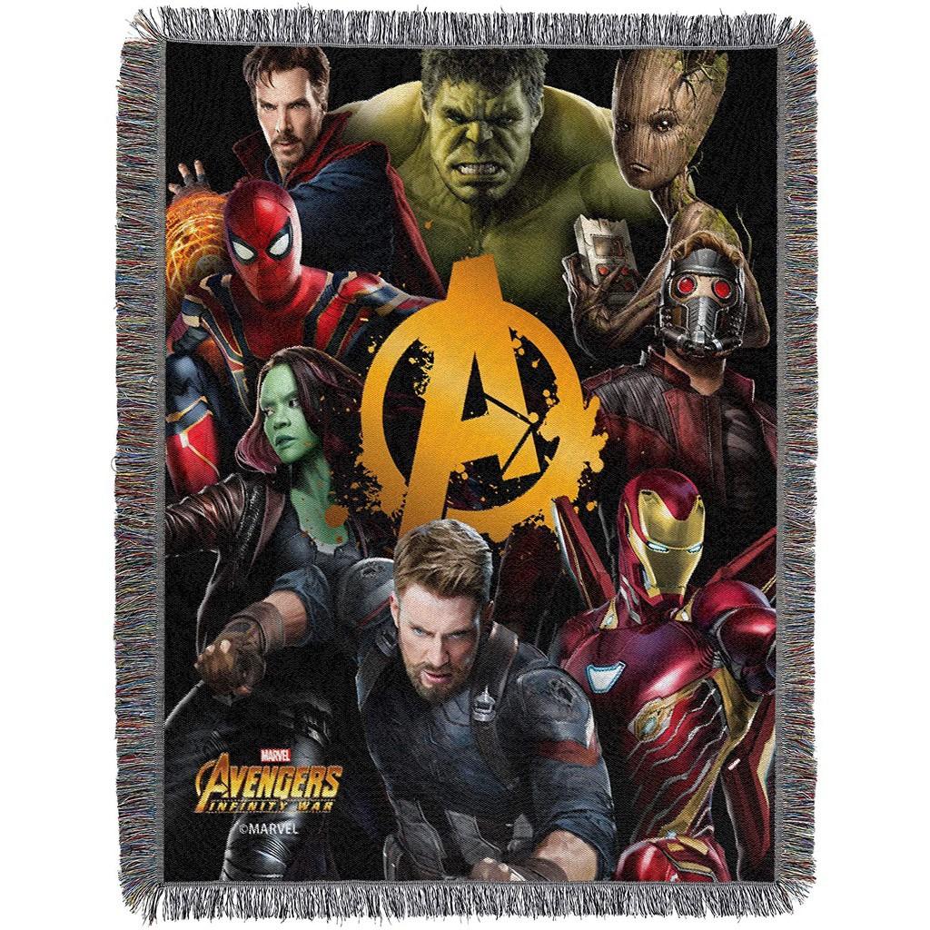 Marvel Avengers Infinity War Poster Woven Sofa Blanket Superhero (Category: Cushions & Throws) located in Marikina City. Submitted by orangeshack (Listing ID 1097620656, Image 1). Description: Features Avengers characters including Iron Man, Capt. America, Hulk, Spiderman, Guardians of the Galaxy and more! - Detailed, woven throw blanket; Decorative fringes around all edges - Measures 48"W x 60"L - Fabric: 100% Polyester - Product Care: Machine W