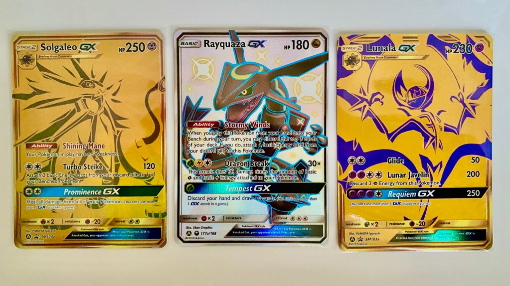 Pokemon SM11.5 Ultra Premium Collection Hidden Fates Box- 3 full-art foil  cards of Shiny Rayquaza-GX, Solgaleo-GX and Lunala-GX 