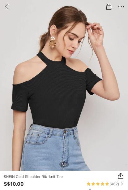 Cut Out Cold Shoulder Ribbed Top