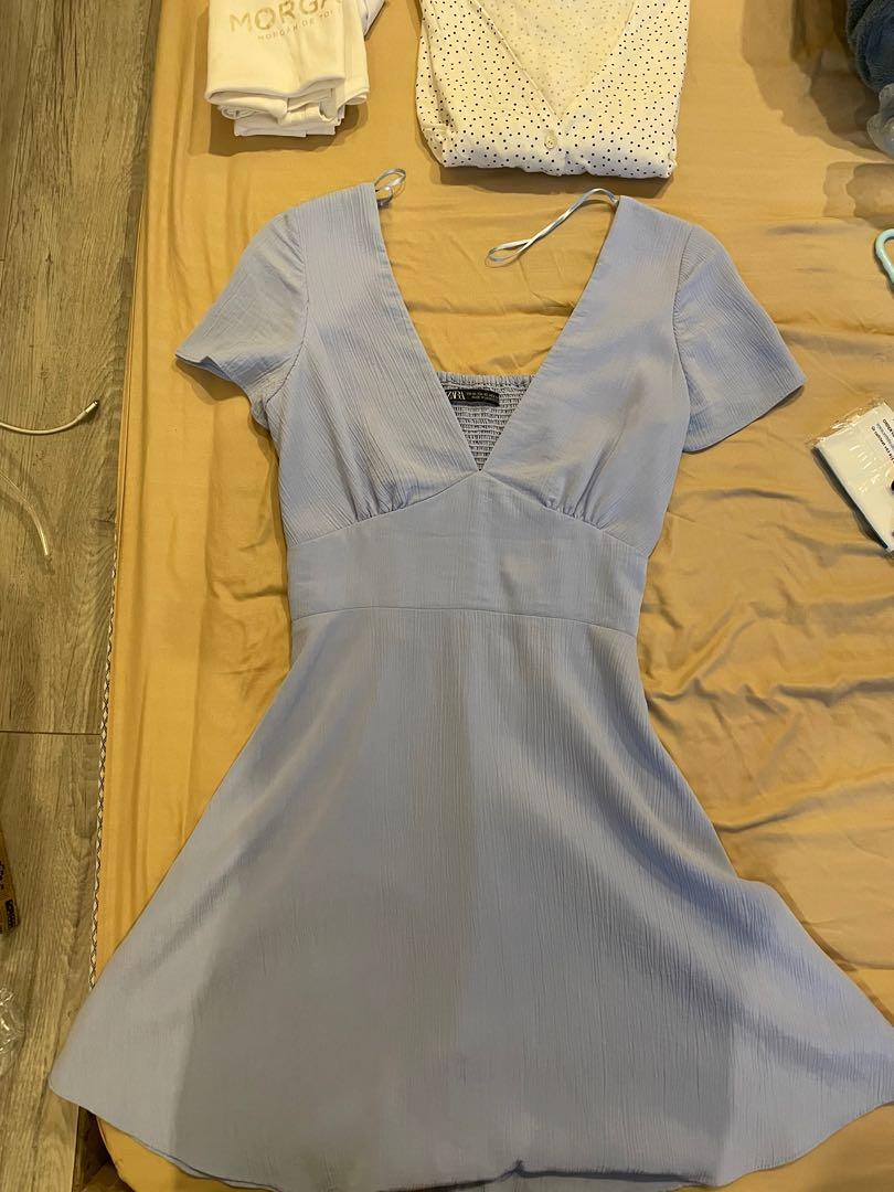 Zara blue v neck dress clearance