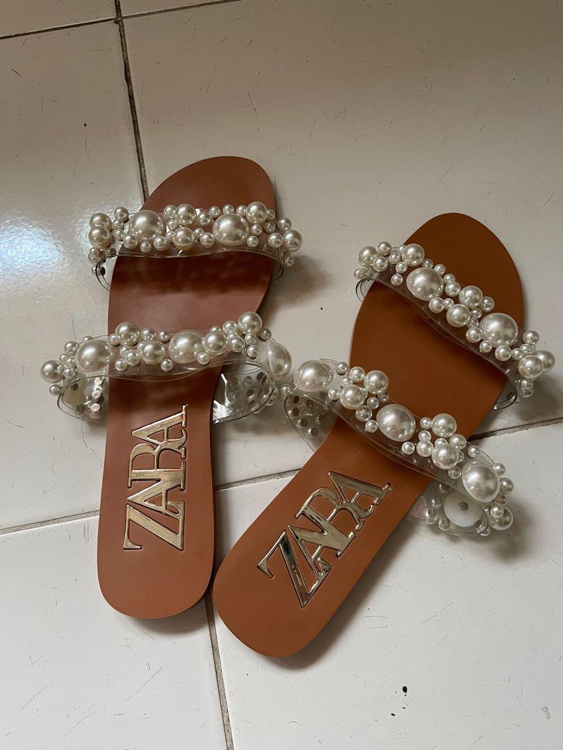 zara brown pearl sandals