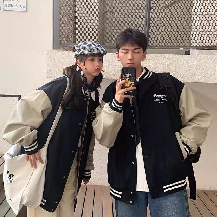 3 COLORS basic oversized baseball colourblock varsity jacket unisex ulzzang  korean trendy outerwear men women stripes