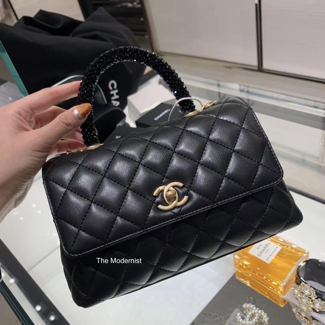 Authentic Chanel Flap Bag with Top Handle Coco Handle Calfskin, Diamanté &  Gold Metal A92990 B05964 NC900, Luxury, Bags & Wallets on Carousell