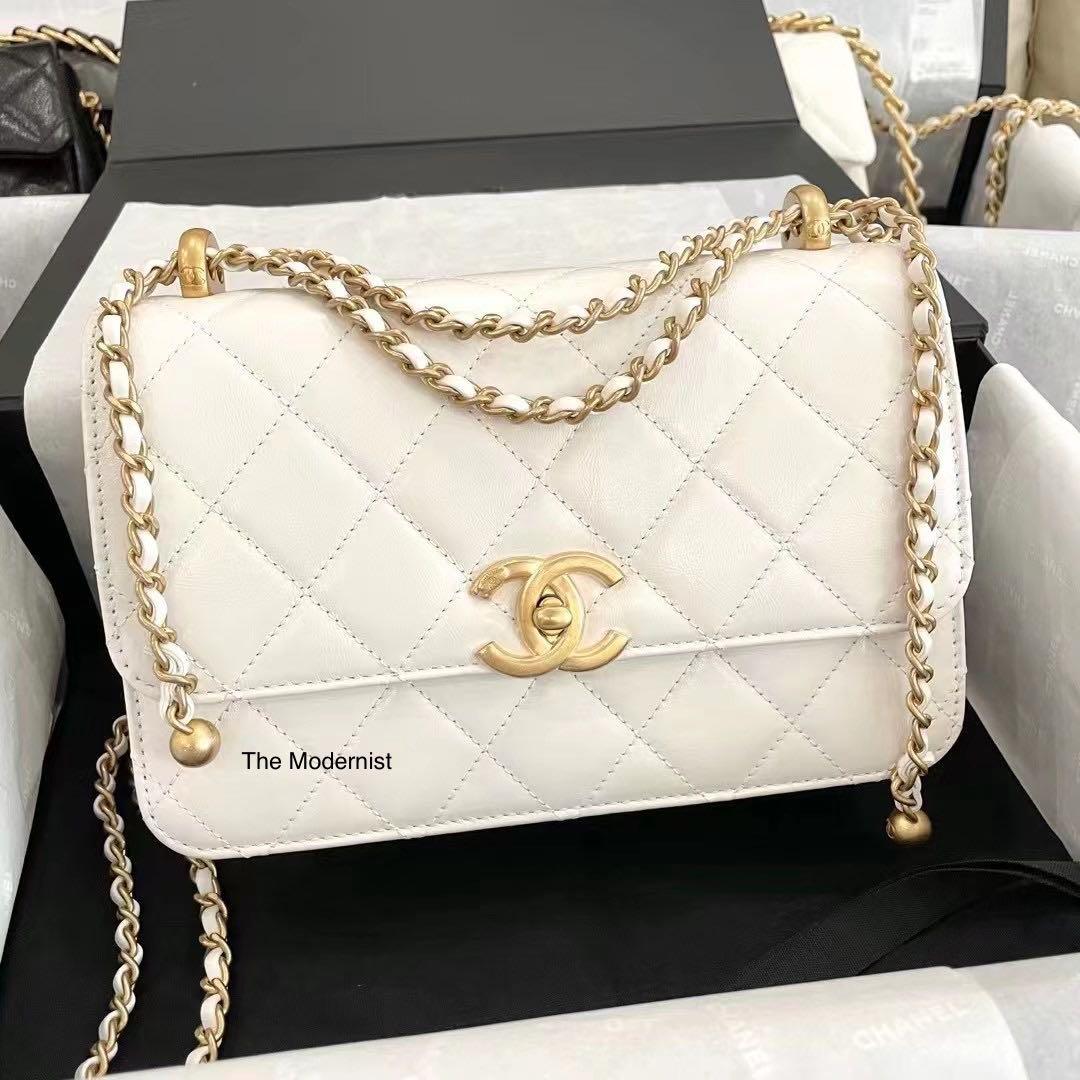 Túi Chanel Mini Flap Bag Calfskin  GoldTone Metal White  Nice Bag