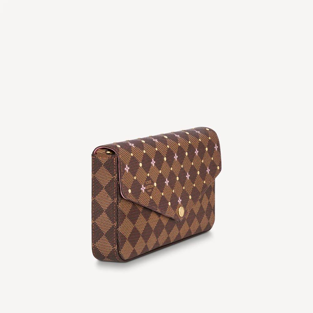 Authentic Brand New Louis Vuitton Limited Edition Felicie Pochette Damier Ebene Studs Rose Ballerine