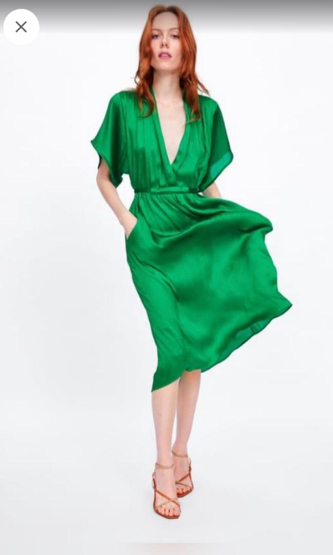 zara green silk dress Big sale - OFF 67%