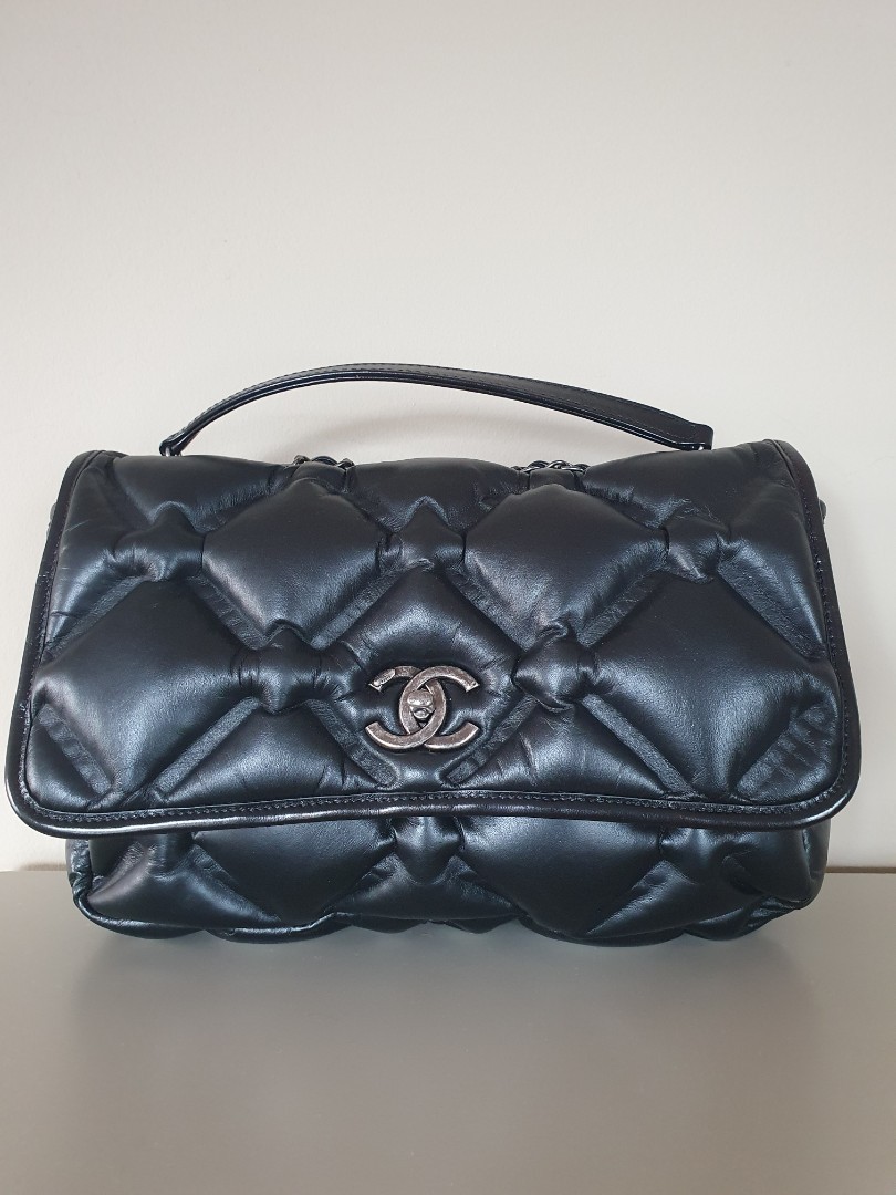 Sold Price: Chanel Jumbo Chesterfield Puffer Leather Flap Bag Black  Crossbody Large CC May 5, 0120 12:30 PM EDT