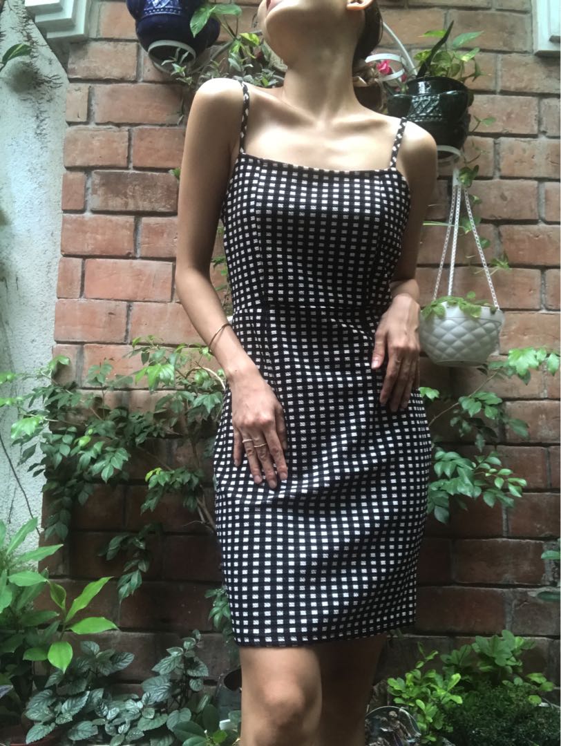 checkered spaghetti strap dress