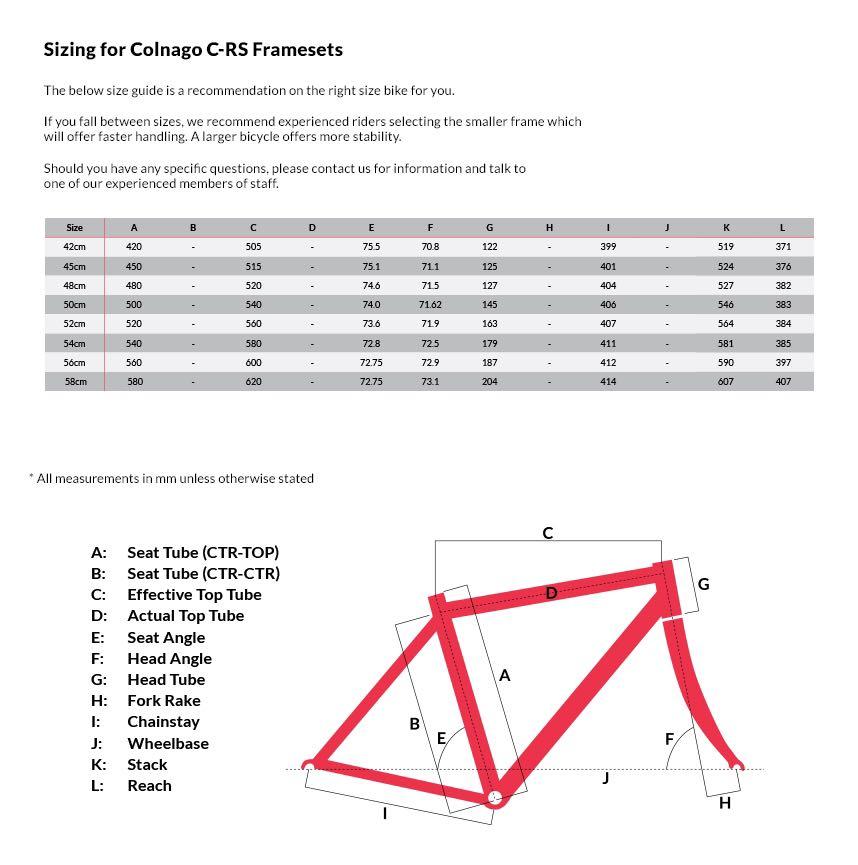 Colnago crs store size guide