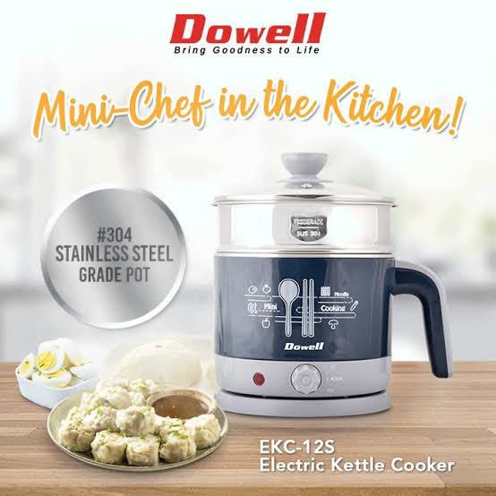 DOWELL MINICHEF ELECTRIC KETTLE MULTICOOKER 1.2L EKC12S can cook egg, noodles, siomai, siopao