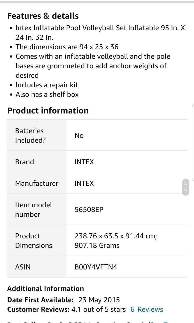 Intex Inflatable Pool Volleyball Set Inflatable 95 in. X 24 in. 32 in