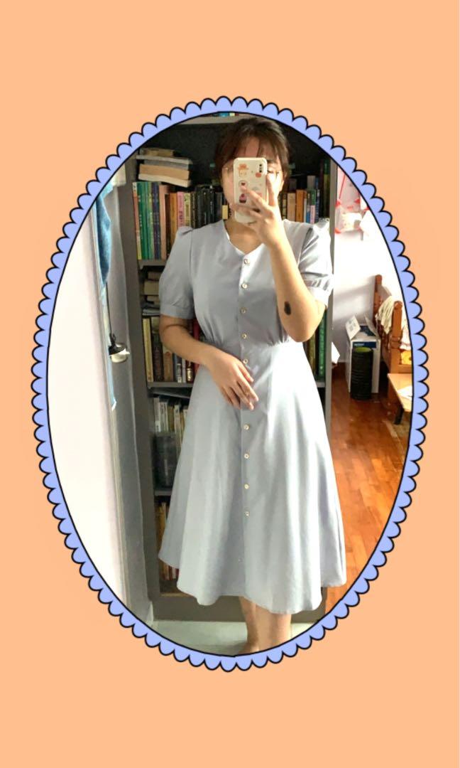 LIGHT BLUE MIDI DRESS, Women's Fashion