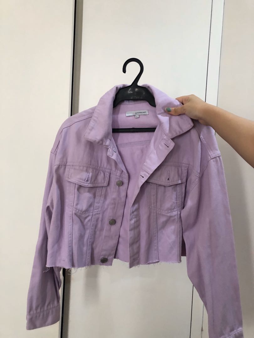 Lilac pastel purple violet dainty trendy denim crop cropped jacket