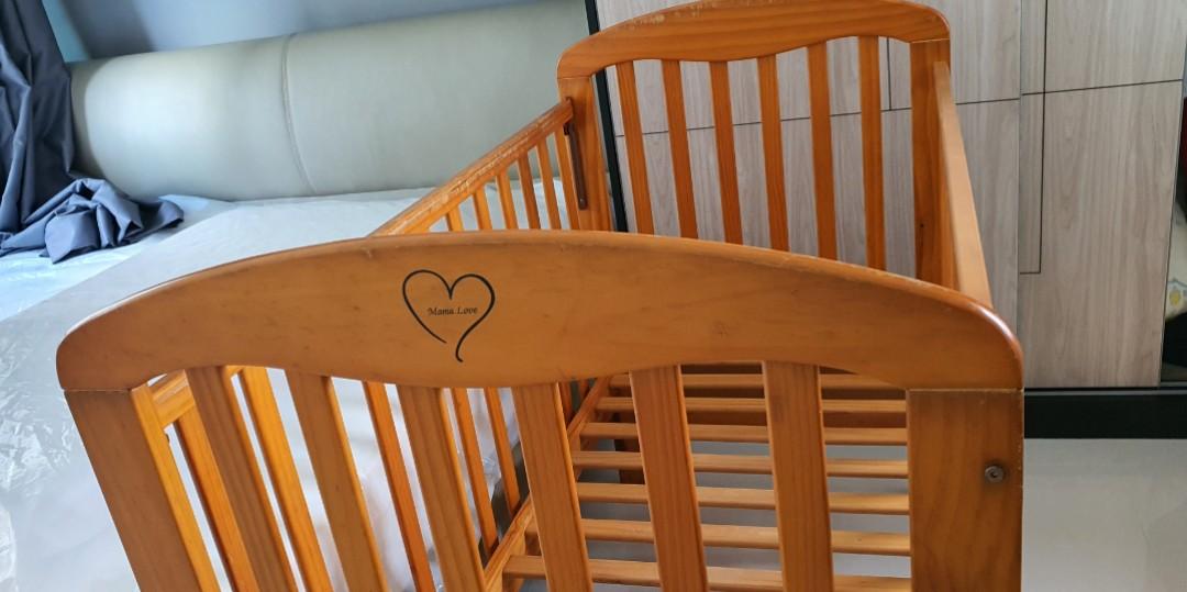Mama Love wooden Baby Cot, Babies & Kids, Baby Nursery & Kids Furniture