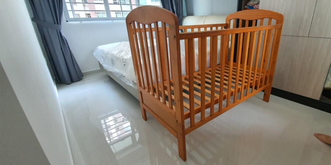 Mama Love wooden Baby Cot, Babies & Kids, Baby Nursery & Kids Furniture, Cots & Cribs on Carousell
