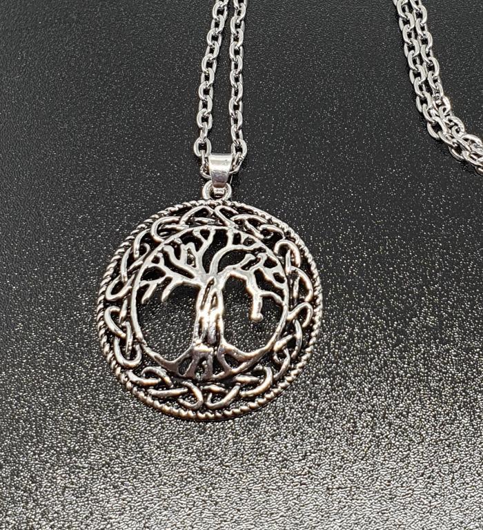 Tree Of Life Vintage Round Silver Pendant Necklace